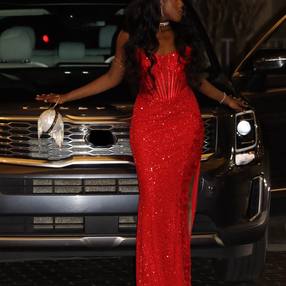 Elegant Red Sequin Evening Gown